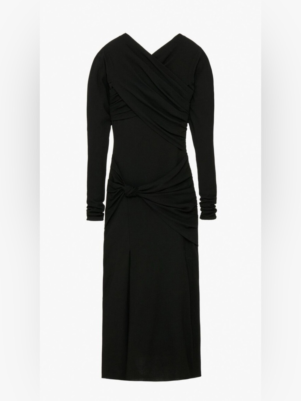 ZARA STUDIO lightweight wool Black Long-Sleeve Ruched Midi Dress large